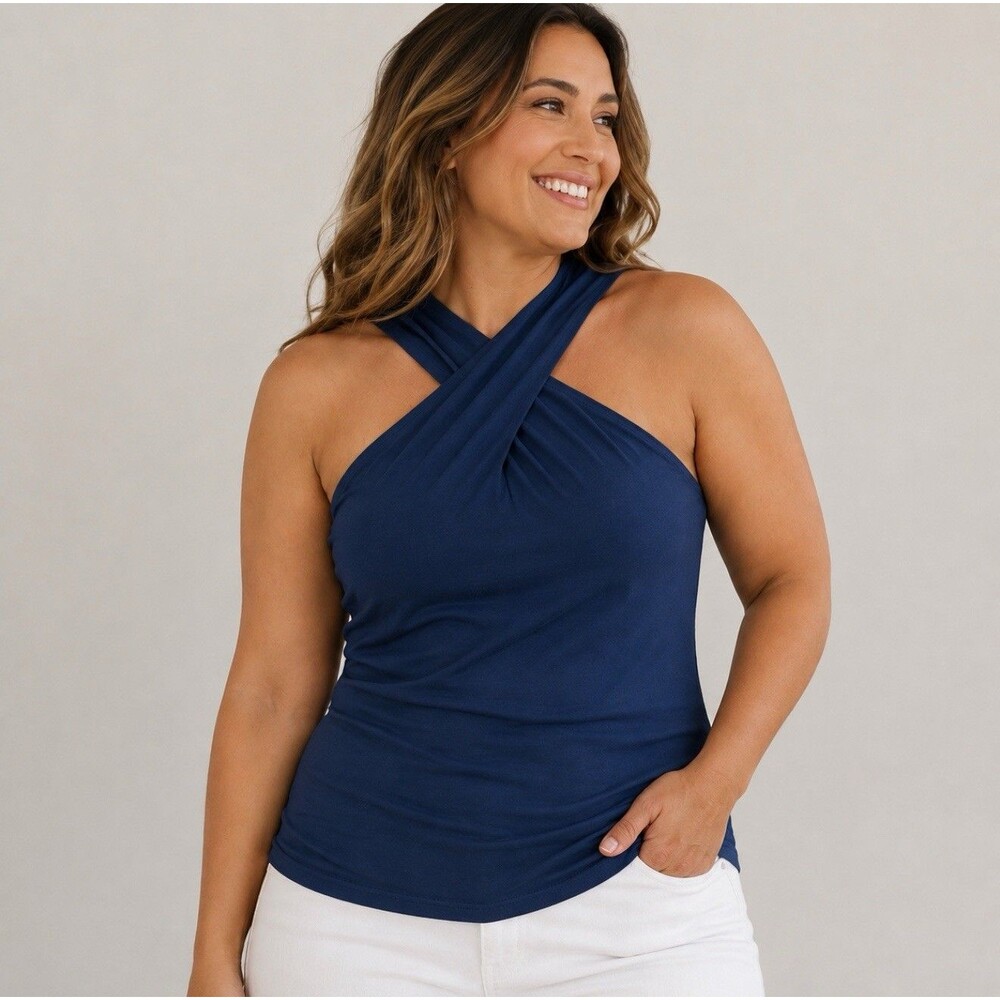 Soft Surroundings Blue Cross Over Sleeveless Tank Top Blouse Women’s Size XL
